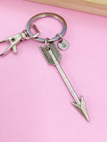 Silver Arrow Keychain, Sagittarius Zodiac, Initial Charm, Personalized Gift