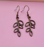 Bronze or Silver Leaf Charm Earrings Bridesmaid Gifts Ideas Personalized Customized Made to Order Jewelry, N5483