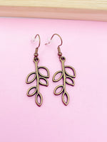 Bronze or Silver Leaf Charm Earrings Bridesmaid Gifts Ideas Personalized Customized Made to Order Jewelry, N5483