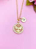 Gold Holy Spirit Dove CZ Cross Necklace, Personalized Initial Charm, N4227