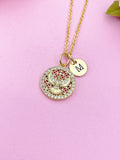 Gold Holy Spirit Dove CZ Cross Necklace, Personalized Initial Charm, N4227