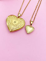 Gold Heart Locket Necklace Girlfriend Gifts Ideas Personalized Customized Monogram Made to Order Jewelry, D441