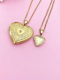 Gold Heart Locket Necklace Girlfriend Gifts Ideas Personalized Customized Monogram Made to Order Jewelry, D441