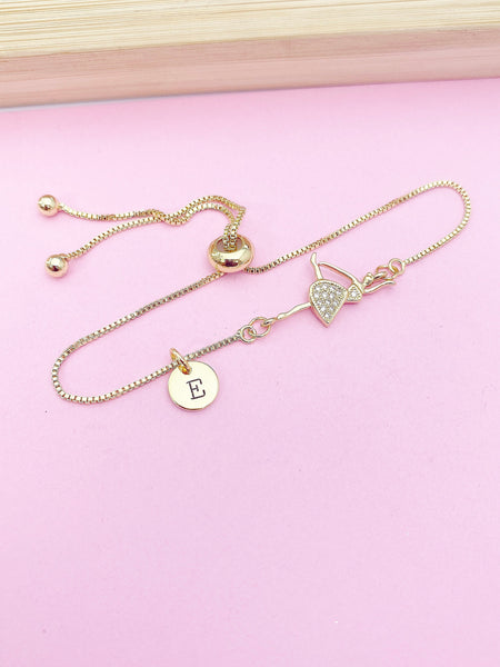 Gold Ballet Dance Girl Charm Bracelet Dance School Student Gift Idea Personalized Jewelry, BN1038