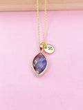 Gold Labradorite Necklace, Personalized Initial Charm, Dainty Jewelry, N3425
