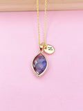 Gold Labradorite Necklace, Personalized Initial Charm, Dainty Jewelry, N3425
