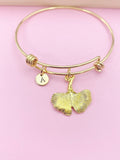 Gold Gingko Ginkgo Leaf Charm Bracelet Nature Gifts Ideas Personalized Customized Monogram Made to Order Jewelry, N5484