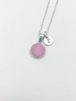 Silver Pink Druzy Agate Charm Necklace Girlfriend Gift Ideas from Boyfriend Personalized Customized Made to Order, CN5259