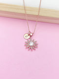 Rose Gold Daisy Necklace, Initial Charm, Bridesmaid Jewelry