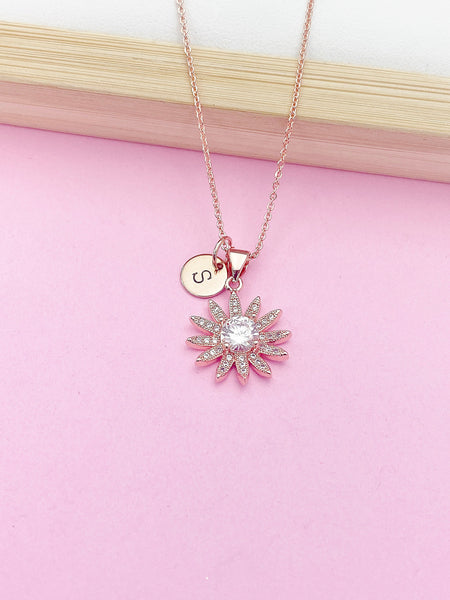 Rose Gold Daisy Flower Charm Necklace Bridesmaid Wedding Gift Ideas, Personalized Customized Made to Order Jewelry, AN5470