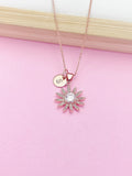 Rose Gold Daisy Necklace, Initial Charm, Bridesmaid Jewelry