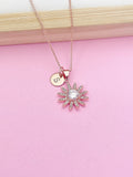 Rose Gold Daisy Necklace, Initial Charm, Bridesmaid Jewelry
