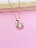 Rose Gold Daisy Flower Charm Necklace Bridesmaid Wedding Gift Ideas, Personalized Customized Made to Order Jewelry, AN5470