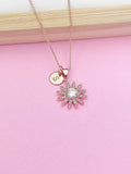 Rose Gold Daisy Necklace, Initial Charm, Bridesmaid Jewelry