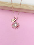 Rose Gold Daisy Necklace, Initial Charm, Bridesmaid Jewelry