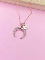 Rose Gold Crescent Moon Charm Necklace Bridesmaid Wedding Gift Ideas Personalized Customized Made to Order Jewelry, N2730