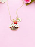 Gold Cupcake Charm Necklace Baker Bakery Shop Gift Ideas Personalized Customized Jewelry, AN4341