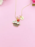 Gold Cupcake Charm Necklace Baker Bakery Shop Gift Ideas Personalized Customized Jewelry, AN4341