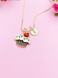 Gold Cupcake Charm Necklace, Baker Bakery Shop Gift Ideas, Personalized Customized Jewelry, AN4341