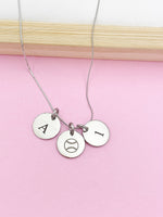 Silver Baseball Softball Necklace School Sport Team Gift Ideas Personalized Customized Made to Order Jewelry, AD378