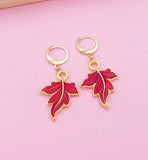Gold Red Maple Leaf Charm Earrings, N3169