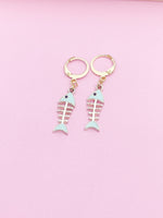 Gold Blue Fishbone Earrings, N3297