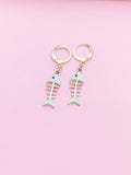 Gold Blue Fishbone Earrings, N3297