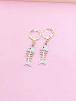 Gold Blue Fishbone Earrings, N3297