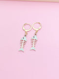 Gold Blue Fishbone Earrings, N3297