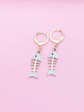 Gold Blue Fishbone Earrings, N3297