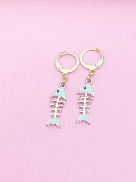 Gold Blue Fishbone Earrings, N3297