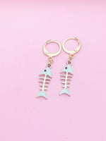 Gold Blue Fishbone Earrings, N3297