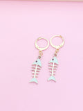 Gold Blue Fishbone Earrings, N3297