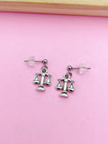 Silver Scale of Justice Charm Stud Earrings, Birthday Christmas Graduation Unique Gift for Lawyer Law School Paralegal Judge Libra AN3341