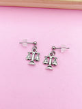 Silver Scale of Justice Charm Stud Earrings, Birthday Christmas Graduation Unique Gift for Lawyer Law School Paralegal Judge Libra AN3341