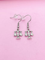 Silver Scale of Justice Charm Earrings, Best Birthday Christmas Graduation Unique Gift for Lawyer Law School Paralegal Judge Libra N3341