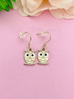 Gold Owl Earrings, Cute Owl Bird Charm Earrings, N3130