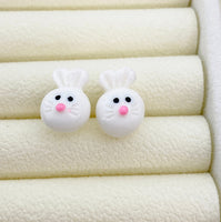 Cute White Rabbit 925 Sterling Silver Stud Earrings Easter Gifts Idea Made to Order Jewelry, BN5489