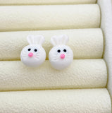 Cute White Rabbit 925 Sterling Silver Stud Earrings Easter Gifts Idea Made to Order Jewelry, BN5489
