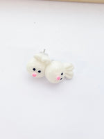 Cute White Rabbit 925 Sterling Silver Stud Earrings Easter Gifts Idea Made to Order Jewelry, BN5489