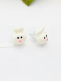 Cute White Rabbit 925 Sterling Silver Stud Earrings Easter Gifts Idea Made to Order Jewelry, BN5489