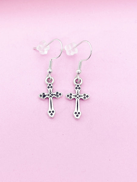 Silver Cross Charm Earrings, Cross Jewelry, N1437