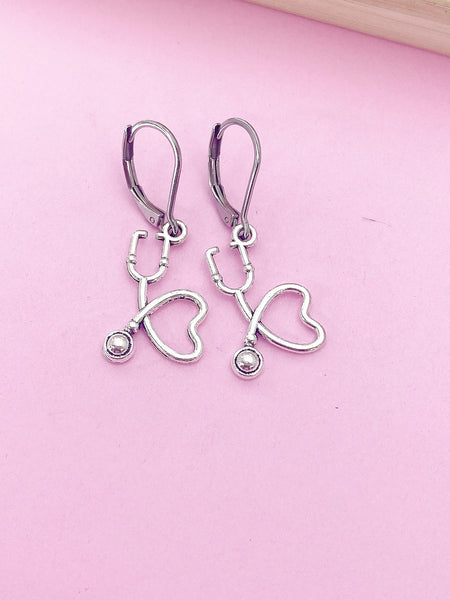 Silver Stethoscope Charm Earrings, AN1002