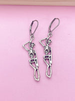 Silver Halloween Skeleton Charm Earrings, Gothic, AN1245