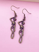 Bronze Halloween Skeleton Charm Earrings, Gothic, BN1245