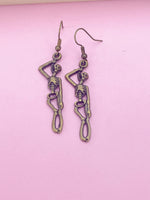 Bronze Halloween Skeleton Charm Earrings, Gothic, BN1245