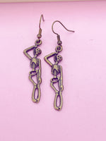 Bronze Halloween Skeleton Charm Earrings, Gothic, BN1245