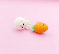 Cute White Rabbit and Orange Carrot 925 Sterling Silver Stud Earrings Easter Gifts Idea Made to Order Jewelry, N5489