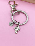 Silver Monkey Charm Keychain, Personalized Initial, Wildlife Lover Gift