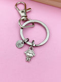 Silver Monkey Charm Keychain, Personalized Initial, Wildlife Lover Gift